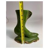 Atlantic Mold Green Glazed Gold Ceramic Victorian Boot Vase Planter Atlantic Mold Green Glazed Gold Ceramic Victorian Boot Vase Planter