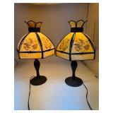 Lot of (2) Slag Glass Shade Table Lamps Lot of (2) Slag Glass Shade Table Lamps
