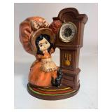 Large Vintage Holly Hobbie Style Figurine Clock Girl with Bonnet Cat and Grandfather Clock Made In Germany Large Vintage Holly Hobbie Style Figurine Clock Girl with Bonnet Cat and Grandfather Clock Made In Germany