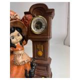 Large Vintage Holly Hobbie Style Figurine Clock Girl with Bonnet Cat and Grandfather Clock Made In Germany Large Vintage Holly Hobbie Style Figurine Clock Girl with Bonnet Cat and Grandfather Clock Made In Germany