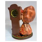 Large Vintage Holly Hobbie Style Figurine Clock Girl with Bonnet Cat and Grandfather Clock Made In Germany Large Vintage Holly Hobbie Style Figurine Clock Girl with Bonnet Cat and Grandfather Clock Made In Germany