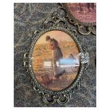 Oval Convex Dome Glass Pictures Ornate Brass Frame Farmer/Wife Praying Oval Convex Dome Glass Pictures Ornate Brass Frame Farmer/Wife Praying
