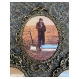 Oval Convex Dome Glass Pictures Ornate Brass Frame Farmer/Wife Praying Oval Convex Dome Glass Pictures Ornate Brass Frame Farmer/Wife Praying