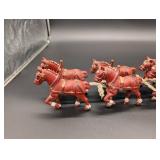 Vintage Cast Iron Red Horses Team with Wagon Toy Set (Lot of 6) Vintage Cast Iron Red Horses Team with Wagon Toy Set (Lot of 6)