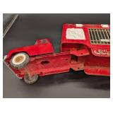 Vintage Red Tin Circus Truck with Cage Trailer - 3 Compartments, Gold Trim, Collectible Vintage Red Tin Circus Truck with Cage Trailer - 3 Compartments, Gold Trim, Collectible