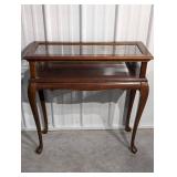 Wood Console Table With Glass-Top Display Case - Lift-Top Compartment, Cabriole Legs Wood Console Table With Glass-Top Display Case - Lift-Top Compartment, Cabriole Legs
