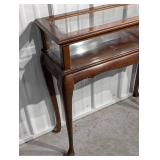 Wood Console Table With Glass-Top Display Case - Lift-Top Compartment, Cabriole Legs Wood Console Table With Glass-Top Display Case - Lift-Top Compartment, Cabriole Legs