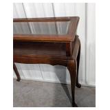 Wood Console Table With Glass-Top Display Case - Lift-Top Compartment, Cabriole Legs Wood Console Table With Glass-Top Display Case - Lift-Top Compartment, Cabriole Legs