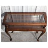 Wood Console Table With Glass-Top Display Case - Lift-Top Compartment, Cabriole Legs Wood Console Table With Glass-Top Display Case - Lift-Top Compartment, Cabriole Legs