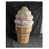 Ice Cream Cone Shaped Handwoven Wicker Basket with Lid - Tall Natural Storage Decor Ice Cream Cone Shaped Handwoven Wicker Basket with Lid - Tall Natural Storage Decor