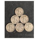 Walking Liberty Half Dollars - 6 Coins, 50-Cent US Silver (1934-1940s) Walking Liberty Half Dollars - 6 Coins, 50-Cent US Silver (1934-1940s)