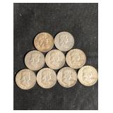Franklin Half Dollars 90% Silver. Lot Of 9 Franklin Half Dollars 90% Silver. Lot Of 9