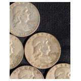 Franklin Half Dollars 90% Silver. Lot Of 9 Franklin Half Dollars 90% Silver. Lot Of 9
