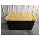 Large Black Plastic Storage Tote with Yellow Lid and Wheels Large Black Plastic Storage Tote with Yellow Lid and Wheels
