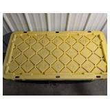 Large Black Plastic Storage Tote with Yellow Lid and Wheels Large Black Plastic Storage Tote with Yellow Lid and Wheels