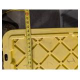 Large Black Plastic Storage Tote with Yellow Lid and Wheels Large Black Plastic Storage Tote with Yellow Lid and Wheels