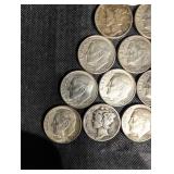 Lot Of 21 90% Mercury And Roosevelt Dimes Various Dates Lot Of 21 90% Mercury And Roosevelt Dimes Various Dates