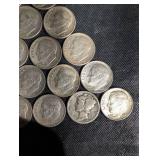 Lot Of 21 90% Mercury And Roosevelt Dimes Various Dates Lot Of 21 90% Mercury And Roosevelt Dimes Various Dates