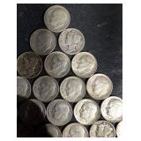 Lot Of 21 90% Mercury And Roosevelt Dimes Various Dates Lot Of 21 90% Mercury And Roosevelt Dimes Various Dates