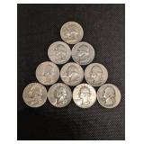Lot Of 10 90% Silver Washington Quarters Lot Of 10 90% Silver Washington Quarters