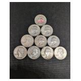 Washington Quarter 1953-1964 - 10 Coins - 90% Silver US Currency Washington Quarter 1953-1964 - 10 Coins - 90% Silver US Currency
