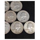 Washington Quarter 1953-1964 - 10 Coins - 90% Silver US Currency Washington Quarter 1953-1964 - 10 Coins - 90% Silver US Currency