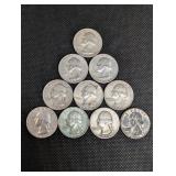 90% Silver Washington Quarters - 1964 & 1953-1964 (Lot of 10) 90% Silver Washington Quarters - 1964 & 1953-1964 (Lot of 10)