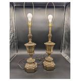 Stiffel Brass Table Lamps - Pair with Harp Shade Supports Stiffel Brass Table Lamps - Pair with Harp Shade Supports