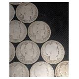 Lot Of 15 Barber Quarter Dollars 90% Silver Various Dates Lot Of 15 Barber Quarter Dollars 90% Silver Various Dates