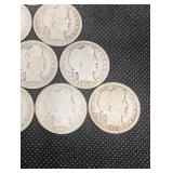Lot Of 15 Barber Quarter Dollars 90% Silver Various Dates Lot Of 15 Barber Quarter Dollars 90% Silver Various Dates
