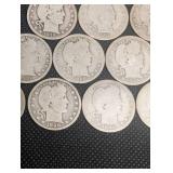 Lot Of 15 Barber Quarter Dollars 90% Silver Various Dates Lot Of 15 Barber Quarter Dollars 90% Silver Various Dates