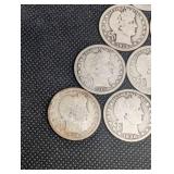 Lot Of 15 Barber Quarter Dollars 90% Silver Various Dates Lot Of 15 Barber Quarter Dollars 90% Silver Various Dates
