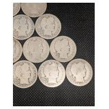 Lot Of 15 Barber Quarter Dollars 90% Silver Various Dates Lot Of 15 Barber Quarter Dollars 90% Silver Various Dates