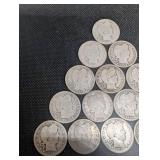 Lot Of 15 Barber Quarter Dollars 90% Silver Various Dates Lot Of 15 Barber Quarter Dollars 90% Silver Various Dates