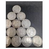 Lot Of 15 Barber Quarter Dollars 90% Silver Various Dates Lot Of 15 Barber Quarter Dollars 90% Silver Various Dates