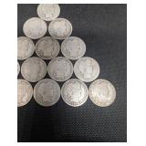Lot Of 15 Barber Quarter Dollars 90% Silver Various Dates Lot Of 15 Barber Quarter Dollars 90% Silver Various Dates