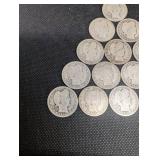 Lot Of 15 Barber Quarter Dollars 90% Silver Various Dates Lot Of 15 Barber Quarter Dollars 90% Silver Various Dates