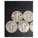 7 Standing Liberty Quarters (1920s) - United States Quarter Dollars 90% Silver 7 Standing Liberty Quarters (1920s) - United States Quarter Dollars 90% Silver