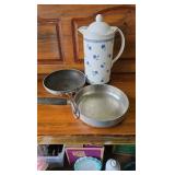 2 8' Fry Pans, Wear-Ever and Northcrest Gourmet, and a Coffee Carafe. 2 8' Fry Pans, Wear-Ever and Northcrest Gourmet, and a Coffee Carafe.