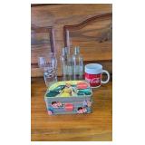 Coke Lot, Mug, 2 bottles, Glass, and Tin Box Coke Lot, Mug, 2 bottles, Glass, and Tin Box