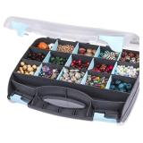 NEW ArtBin 6877AG Double-Sided Quick View Carrying Case, Portable Art & Craft Organizer with Removable Dividers, [1] Plastic Storage Case, Black/Aqua with Clear Lid