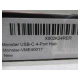 NEW Monster VME40017 4-Port USB-C Hub Black 5.9 in Cable