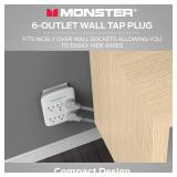 Monster Wall Tap Plug 6-Outlet Extender with Outlet Surge Protector for Home, Travel, Office, Home Appliances, Computers, and Smart Phone Devices – 300J and ETL Listed