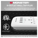 Monster Wall Tap Plug 3-Outlet 4 USB Ports Extender with Outlet Surge Protector - WHITE