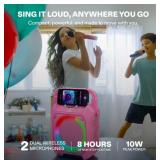 NEW JOYC Brands JOYC Mic Drop Karaoke Machine with 2 Wireless Mics & RGB Lights - PINK