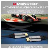 Monster Essentials Directional Fiber Optic HDMI 2.1-48 Gbps Active Optical Cable - Supports 8K @ 60HZ, 4K @ 120HZ, 32.8ft