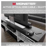Monster Essentials Directional Fiber Optic HDMI 2.1-48 Gbps Active Optical Cable Featuring Aluminum Extrusion Connector - Supports 8K @ 60HZ, 4K @ 120HZ, Premium Certified, V-Grip, 50ft