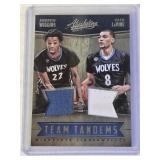 Andrew Wiggins and Zach LaVine 2016-17 Panini Absolute Team Tandems Dual Relic #10 and Numbered 68/149 - Minnesota Timberwolves Basketball Card Andrew Wiggins and Zach LaVine 2016-17 Panini Absolute Team Tandems Dual Relic #10 and Numbered 68/149 - Minnesota Timberwolves Basketball Card