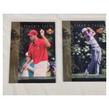 Lot of 2 Tiger Woods Rookie Golf Cards from Upper Deck's 'Tiger's Tales' Series Including 'Tiger is NCAA Champion' and 'Tiger Benefits from Supportive Parents' Lot of 2 Tiger Woods Rookie Golf Cards from Upper Deck's 'Tiger's Tales' Series Including 'Tiger is NCAA Champion' and 'Tiger Benefits from Supportive Parents'