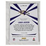 Lamar Jackson 2024 Panini Phoenix Franchise Future Materials Relic #FFM-LJN and Numbered 123/299 - Baltimore Ravens Football Card Lamar Jackson 2024 Panini Phoenix Franchise Future Materials Relic #FFM-LJN and Numbered 123/299 - Baltimore Ravens Football Card